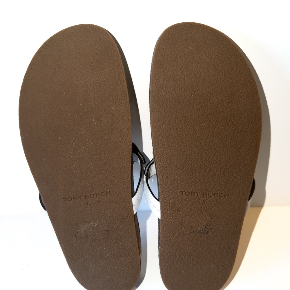 Tory Burch Miller Pale Blue Logo Thong Sandals Sz 8 Comfort Orthotic Cork Sole - Picture 6 of 10